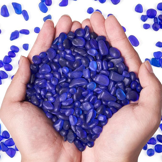 QEQEKAKA Sea Glass Stones for Crafts About 2.75LB (1180g/41.62oz) Glass Pebbles Gemstones Bulk for Beaching Wedding DIY Decoration Aquarium Turtle Tank Vase Filler (Dark Blue)