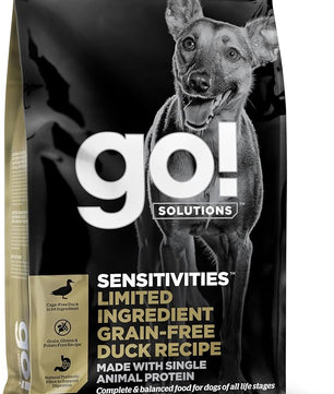 Go! Solutions Sensitivities Limited Ingredients, Grain-Free Dry Dog Food, Duck Recipe for Sensitive Stomach, 3.5 lb Bag
