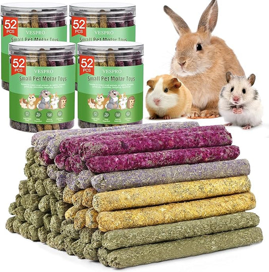 VESPRO 208Pcs Rabbit Chew Sticks, Guinea Pig Toys, Natural Timothy Grass Molar Teeth Stick, Mixing Flowers, Roses, Calendula and Forget Me Not, Small Animals Treats