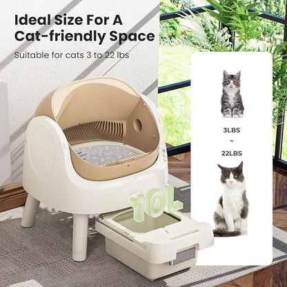 Self-Cleaning Automatic Cat Litter Box, with Open-Top Design, Included Safety Sensor and 10L Large Waste Bin, with Trash Bags and Litter Mat, Coffee Brown