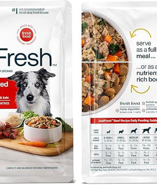 JustFoodForDogs JustFresh Home-Cooked Chicken and Beef Dog Food Variety Pack with No Preservatives, Resealable Packaging, Human Grade Wet Dog Food, 12 oz - 8 Pack
