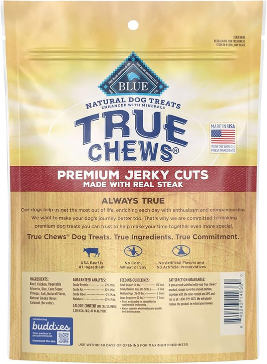 Blue Buffalo True Chews Premium Jerky Cuts Dog Treats, Made in the USA with Natural Ingredients, Beef, 10-oz Bag