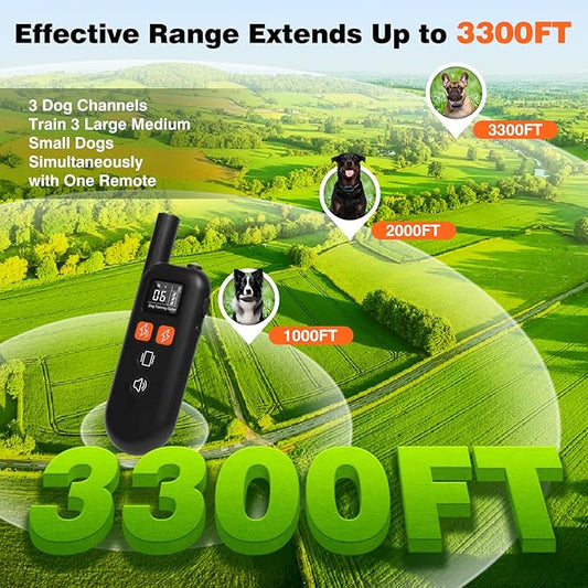 Dog Shock Collar 2 Pack (5-150Lbs) - 3300FT Rechargeable 2 Dog Training Collar with Remote Control IPX7 Waterproof Electric Collar with Fashlight, 4 Training Modes E-Collar for Small Medium large Dogs