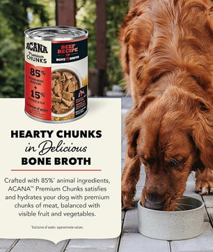 ACANA Premium Chunks in Bone Broth Grain-free Wet Dog Food Beef Recipe 12.8oz Cans (12 Count)