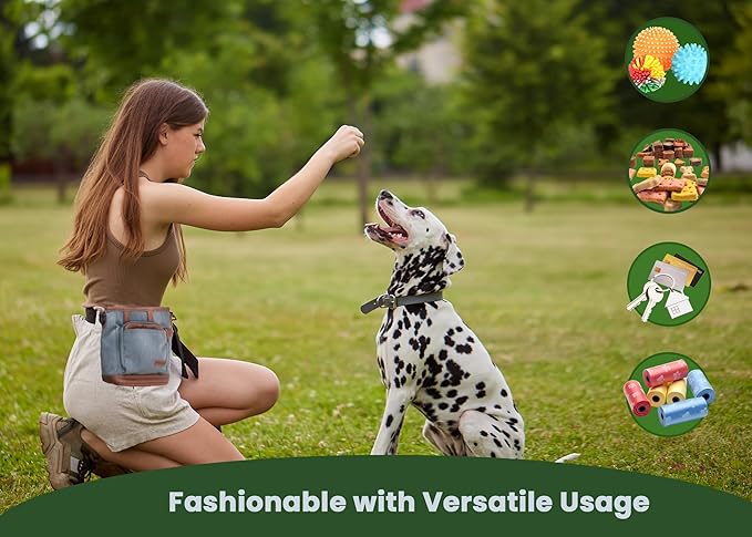 BEAU&FUR Large Dog Treat Pouch with Clicker for Training – 4 Cup Capacity, Built-in Poop Bag Dispenser, Expandable Pocket, Metal Buckle, Large Back Pocket, Ideal Design for Walks and Training – Grey