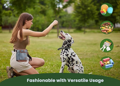 BEAU&FUR Large Dog Treat Pouch with Clicker for Training – 4 Cup Capacity, Built-in Poop Bag Dispenser, Expandable Pocket, Metal Buckle, Large Back Pocket, Ideal Design for Walks and Training – Grey