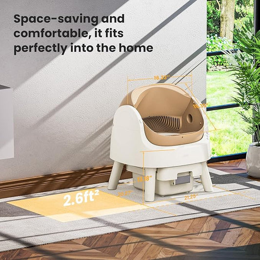 Self-Cleaning Automatic Cat Litter Box, with Open-Top Design, Included Safety Sensor and 10L Large Waste Bin, with Trash Bags and Litter Mat, Coffee Brown