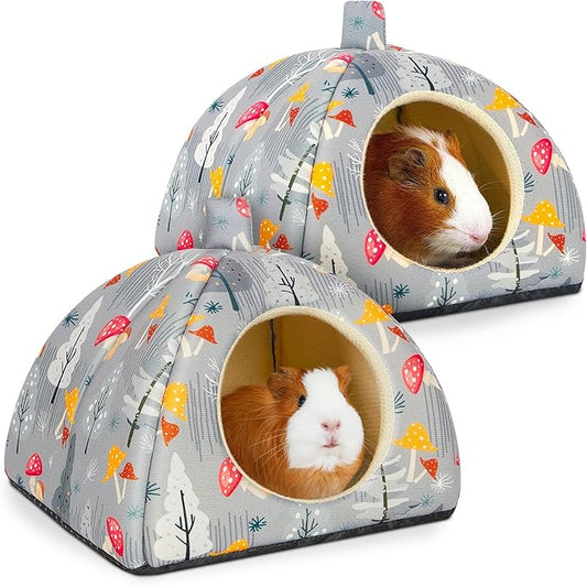Glittme Guinea Pig Hideout 2Pack Guinea Pig Bed with Soft Pads Washable Small Animal Bed with Non-Slip Bottom Rabbit Hideout for Ferrets, Hamster, S