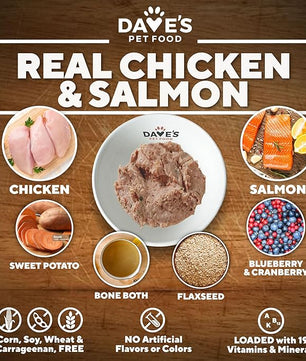 Dave's Pet Food Sensitive Skin Dog Food for Skin and Coat (Chicken & Sweet Potato), Wet Canned, Made in USA, 13.2oz Cans (12 Pack)