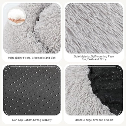 Dog Bed, Cat Calming Bed, Faux Fur Pillow Pet Donut Cuddler Round Plush Bed for Large Medium Small Dogs and Cats