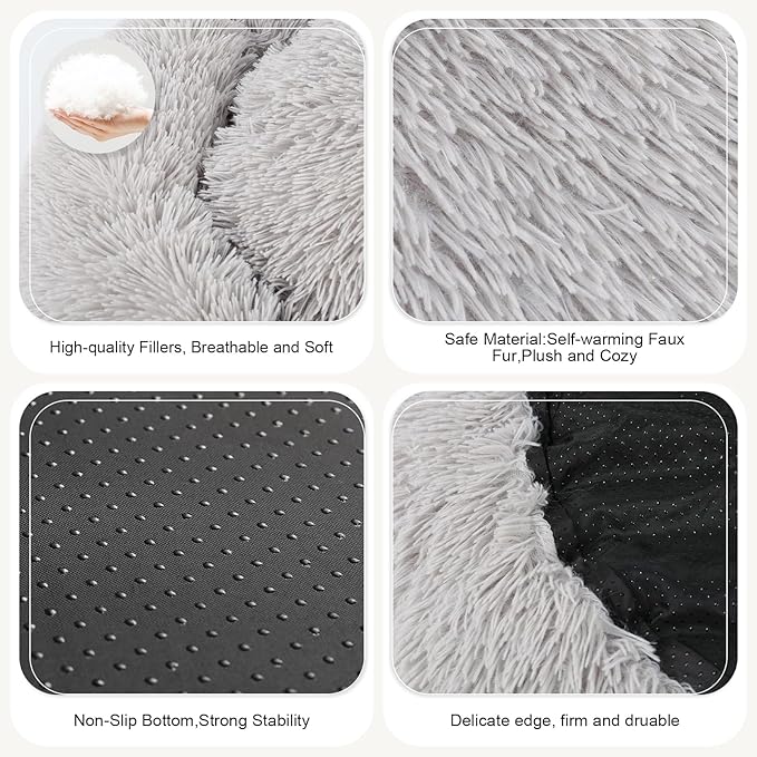 Dog Bed, Cat Calming Bed, Faux Fur Pillow Pet Donut Cuddler Round Plush Bed for Large Medium Small Dogs and Cats