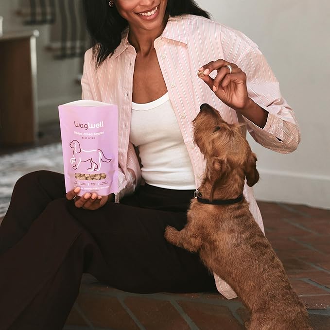 WagWell Beef Liver Freeze-Dried Topper - Grain Free, High Protein Daily Meal Complement for Dogs Made in The USA - Human Grade, Minimally Processed - Pack of 2