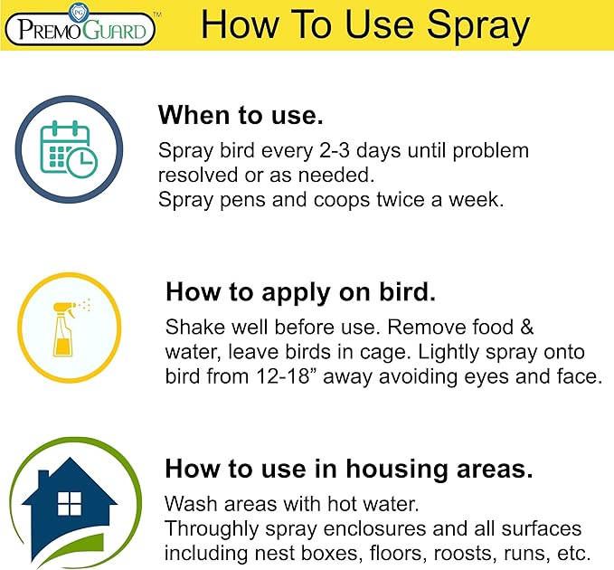 Poultry Spray by Premo Guard – 16 oz – Treat Mites, Fleas, Flies, and Lice – Effective Plant Based – Chicken, Turkey, Waterfowl, and Birds – Best Natural Protection for Control & Prevention