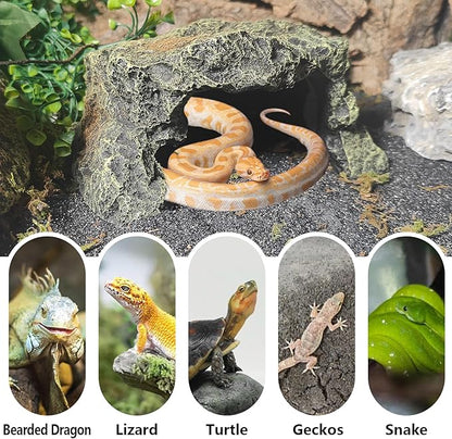 BNOSDM Reptile Hideout Rock,Tortoise Hide Cave,Resin Rock,Lizards Hideaway,Turtle Basking Platform,Reptiles Habitat Decor Tank Accessories for Bearded Dragon Gecko Snakes Chameleon Frogs