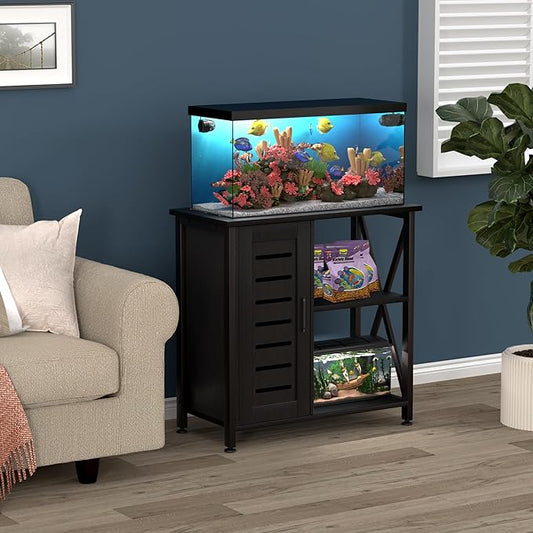 20-29 Gallon Fish Tank Stand, Aquarium Stand with Cabinet Accessories Storage, Heavy Duty Metal Frame, 31.49" L*15.74" W Tabletop, 330LBS Capacity, Black PG07YGB