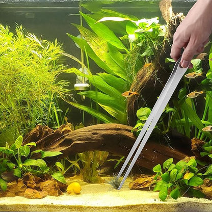 Long Aquarium Tweezers 15 inch - 4 Pcs Stainless Steel Crafts Tweezer Curved & Straight Design with No Slip Tips, Reptile Feeding Tongs, Terrarium Aquascape Tools Snake Bearded Dragon Tank Accessories