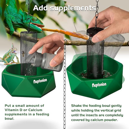 Hookable Chameleon Feeding Bowl, Professional Live Worm Organizer with Column for Prey to Climb and Move, Suitable for Lizard, Bearded Dragon, Iguana, Gecko, Toad, Frog