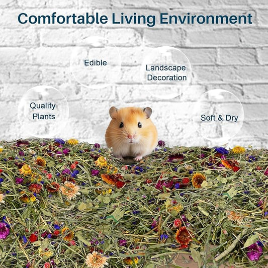Sukh 200G Hamster Bedding - Flowers & Herbs Odor Control Dwarf Gerbil Robo Katy Habitat Decor Hamster Forage Gerbils Mice Lemmings Degus or Other Small-Sized Pets