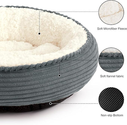 Love's cabin Round Donut Cat and Dog Cushion Bed, 20in Pet Bed for Cats or Small Dogs, Anti-Slip Water-Resistant Bottom, Super Soft Durable Fabric Pet beds, Washable Cat Dog Bed Stripe Bluish Grey
