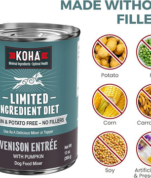 KOHA Limited Ingredient Diet Venison Entrée for Dogs - Grain Free Wet Dog Food with No Fillers - Sensitive Stomach Venison Dog Food, 13 oz - Trial Pack (3 Cans)