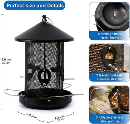 Large Bird Feeders for Outside: 12.6inch Metal for Outdoors Hanging with Black for Garden Yard Outside Decor Cardinal Finch -