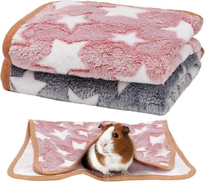 Guinea Pig Blanket, 2 Pack Warm Soft Coral Fleece Small Animal Blankets Washable Pet Cage Liners Sleep Mat Pad Cover for Rabbit Hamster Dog Cat Ferret Chinchilla Hedgehog Bedding, 24" x 16"