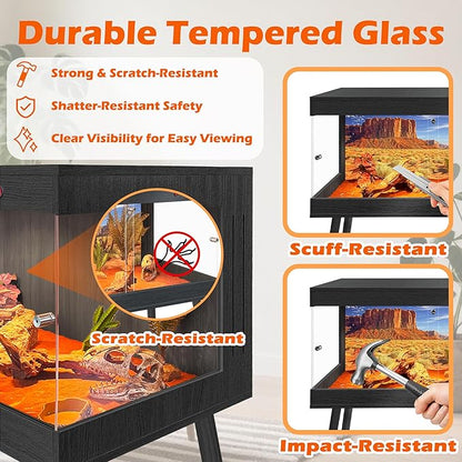 Royxen Bearded Dragon Tank with Metal Mesh Top and Leg Stand,Tempered Glass Reptile Tank,Reptile Enclosure,Lizard Tank for Chameleon,Snake,Lizard Habitat(48inch,Black)