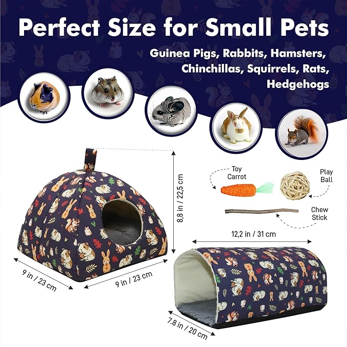 Guinea Pig Hideout - Guinea Pig Tunnel, Bunny and Rabbit Bed, Rabbits Accessories, Hamster and Chinchilla Toys, Small Animal Hideout, Ferret Bed, Hamster Chew Toys, Rabbit Hideout
