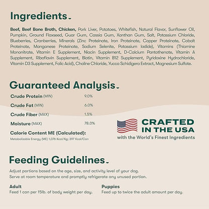 Jinx Premium Wet Dog Food Cans - Beef Pate - Grain-Free Canned Dog Food Pate & Topper with Real Ingredients & No Fillers - All Life Stages, Breeds & Sizes - 12-Pack, 13 Oz