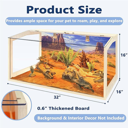 PROLEE Bearded Dragon Tank,Lizard Tank with Clear Tempered Glass Roof,Anti-Scratch Reptile Enclosure, Snake Tank and Reptile Tank,Built-in Light Fixtures with Switch (32 Gallon)