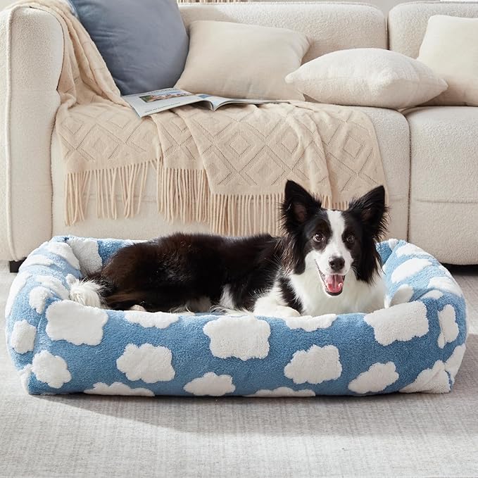 JOEJOY Medium Dog Bed Medium Size Dog, Rectangle Washable Orthopedic Pet Bed with Removable Zipper Cover, Cute Soft Calming Puppy Pet Bed with Jacquard Shaggy Plush & Non Skid Bottom