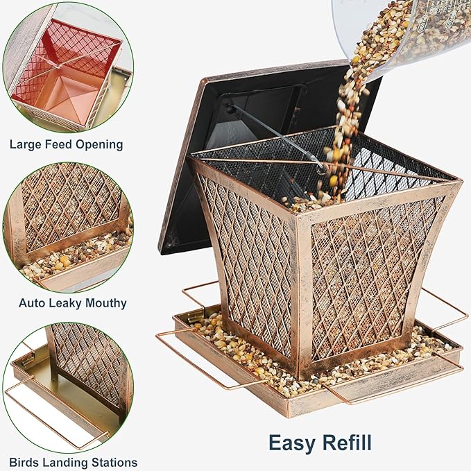 MYITYARD Bird Feeder for Outdoors Hanging, 4 lbs Large Capacity Metal Wild Bird Feeders - Vintage Bronze Finish Rust-Resistant Birdfeeder for Garden Yard Balcony Decor, Easy Fill