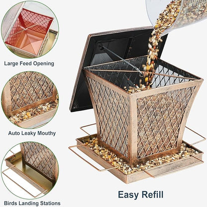 MYITYARD Bird Feeder for Outdoors Hanging, 4 lbs Large Capacity Metal Wild Bird Feeders - Vintage Bronze Finish Rust-Resistant Birdfeeder for Garden Yard Balcony Decor, Easy Fill