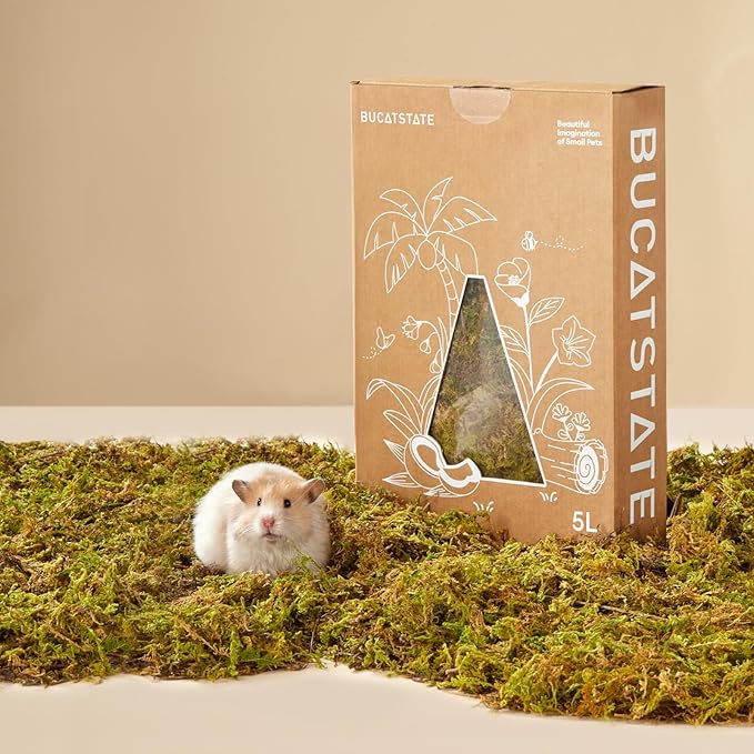 BUCATSTATE 5L Hamster Bedding, Natural Forest Moss Hamster Bedding Odor Control, Nature Hamsters Substrate Cage Accessories for Dwarf Syrian Hamsters, Mice, Gerbils (Dried Moss)