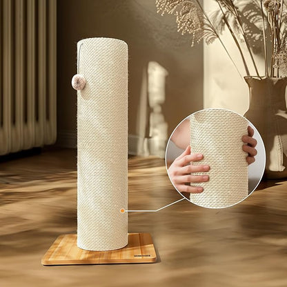 KAMABOKO 29.5" Cat Scratching Post, 7.5" Ultra-Large Diameter Natural Sisal Cat Scratch Post, Scratch-Resistant Tall Cat Scratcher for Indoor Cats, Protect Your Furniture, Beige, Pack of 1