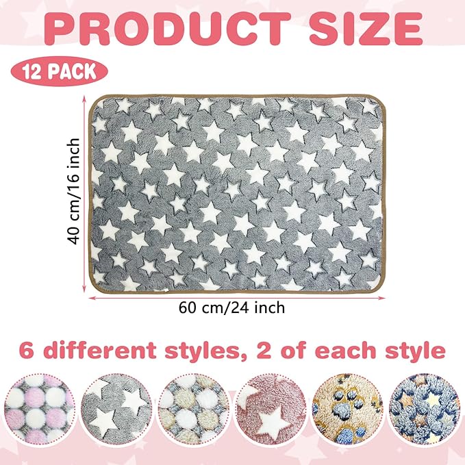 PINVNBY 12 PCS Guinea Pig Blanket Washable Fleece Blanket for Guinea Pigs Reusable Small Animal Cage Sleep Mat Bedding Pad for Hamster Bunny Ferret Chinchilla Hedgehog (24 x 16 Inch)