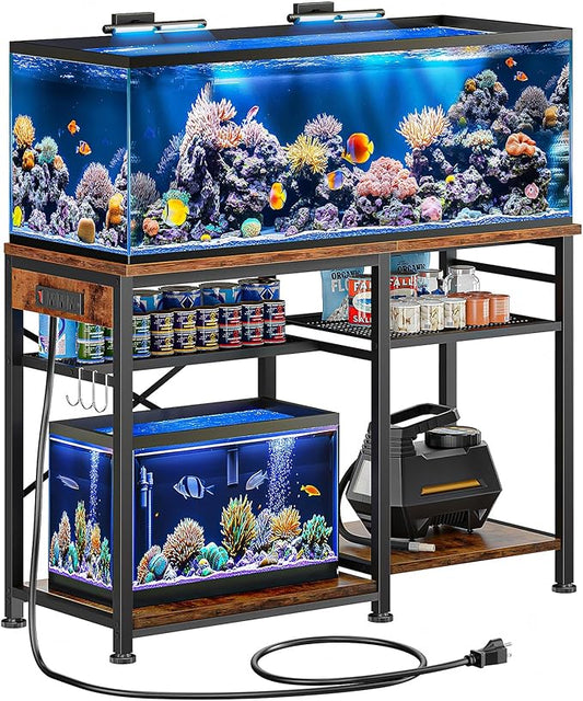55-75 Gallon Aquarium Stand with 6 ft Power Strip, 5-Tier Metal Frame Fish Tank Stand 40 Gallon Tank Stand 49.2" L*18.9" W Tabletop 780lbs Capacity (Vintage Brown, 55-75 Gallon)