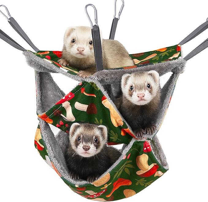 Glittme 3-Layer Ferret Hammock Soft Guinea Pig Hammock Washable Rat Hammock Hamster Cage Accessories Cozy Ferret Bed Toys for Small Animals Pet Sugar Glider
