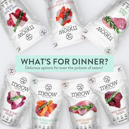 Meow Chicken & King Salmon Freeze Dried Raw Cat Food, Mixer, or Topper, or Treat - High Protein, Natural, Limited Ingredient Recipe 9.9 oz