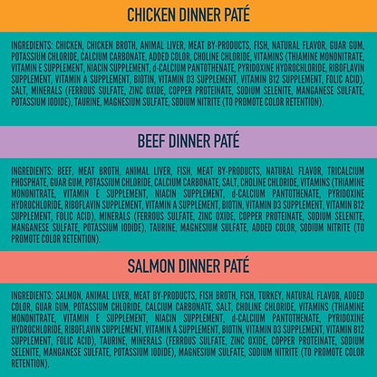 A Strong Heart Canned Wet Cat Food, Chicken, Beef and Salmon Variety Pack - 3 oz Cans (Pack of 24), Made in The USA with Real Chicken, Beef and Salmon