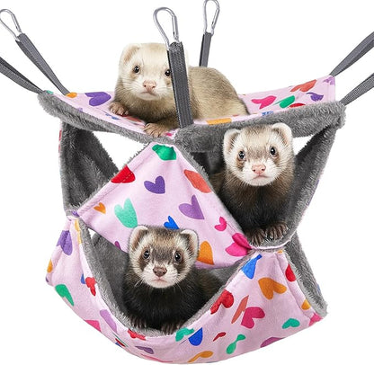 Glittme 3-Layer Ferret Hammock Soft Guinea Pig Hammock Washable Rat Hammock Hamster Cage Accessories Cozy Ferret Bed Toys for Small Animals Pet Sugar Glider