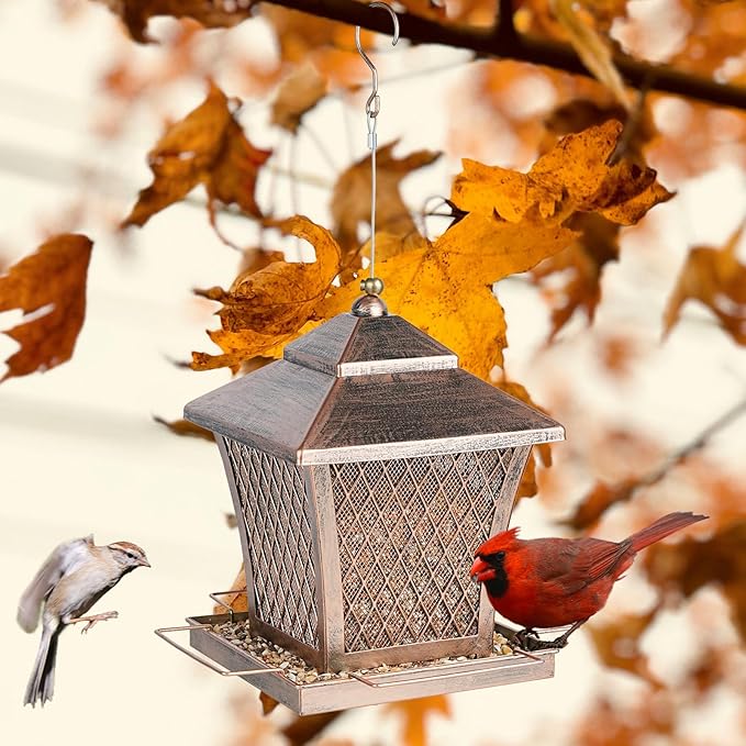 MYITYARD Bird Feeder for Outdoors Hanging, 4 lbs Large Capacity Metal Wild Bird Feeders - Vintage Bronze Finish Rust-Resistant Birdfeeder for Garden Yard Balcony Decor, Easy Fill