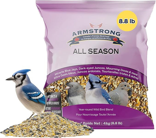 Armstrong Wild Bird Food All Season Bird Seed Blend, 8.8 Pounds - with Cut Corn, Wheat, White & Red Millet, Black Oil Sunflower Seeds for Blue Jays, Dark-Eyed Juncos and Mourning Doves