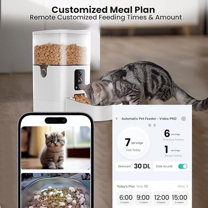 Automatic Cat Feeder with Cameras, 5G WiFi Pet Food Dispenser with 2-Way Audio & Meal Call, 4L Cat Auto Feeder, Easy Setup, App Control, Night Vision, Cloud Storage, AI Pet Motion Capturing