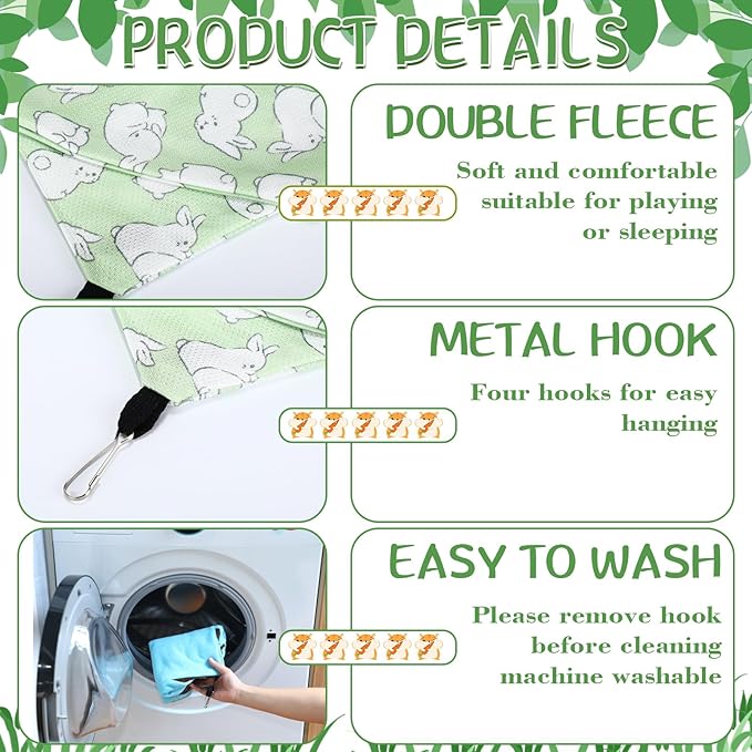 Nuogo 4 Pcs Rat Hammock for Cage Small Animal Hanging Ferret Hammocks for Rat Accessories Double Layer Ferret Bed for Guinea Pig Squirrel Chinchilla Playing and Sleeping (Summer)