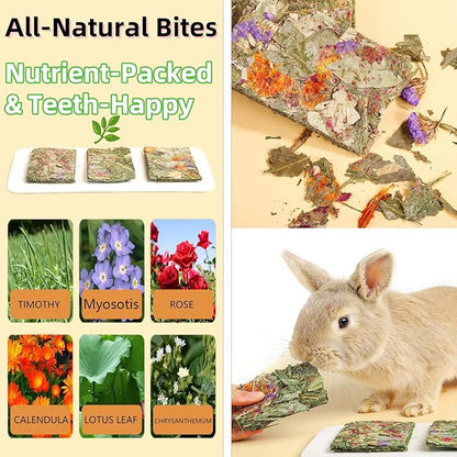 Rabbit Toys 10pcs 2 in 1 Bunny Crisp Treat Guinea Pig Chew Snack for Cleaning Teeth Enrichment Timothy Hay Chips Hamsters Molar Food for Chinchilla Gerbil Rat Indoor Dental Care Boredom (4+6)