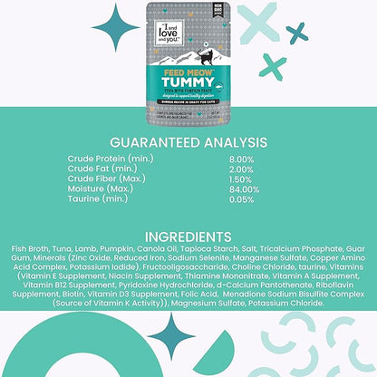 I and love and you Feed Meow Tummy Wet Cat Food - Tuna + Pumpkin - Digestion Support, Grain Free, Shredded, 3oz Pack of 12