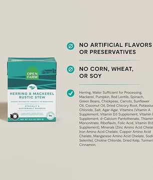 Open Farm Rustic Stews Wet Dog Food, Grain-Free, Complete & Balanced with Human-Grade Ingredients, Humanely-Raised Meat & Bone Broth, Herring & Mackerel Recipe, 12.5oz Packs (Case of 12)