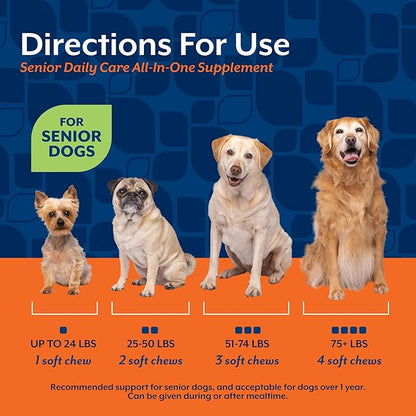 NaturVet All-in-One Senior Dog Daily Care Supplement, 8-in-1 Support Dog Soft Chews for Mobility, Skin, Heart, Teeth, Cognition, Eyes, Hickory Smoked Bacon Flavored Pet Supplement for Dogs, 60 Count