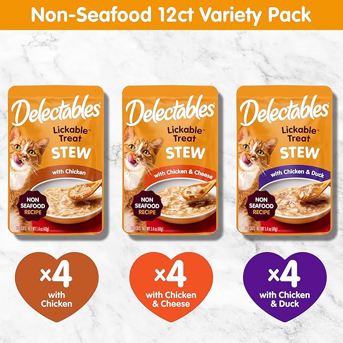 Delectables Non-Seafood Stew Lickable Wet Cat Treats, Variety Pack, 1.4 Ounce (Pack of 12)